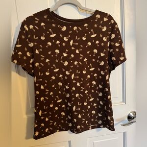 No Boundaries Brown Mushroom Pattern Short Sleeve Top